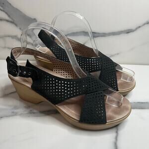 Dansko | Women's Black Leather Faux Wood Comfort Jacinda Sandals Sz 39 Sz 9